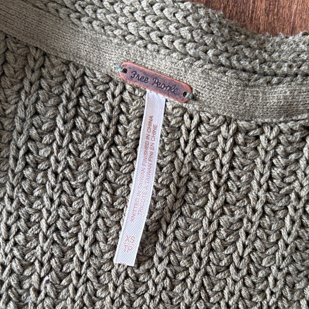 Free People Nightinggale Sweater Green Chunky Knit Open Cardigan Sweater - Women - Picture 2 of 3